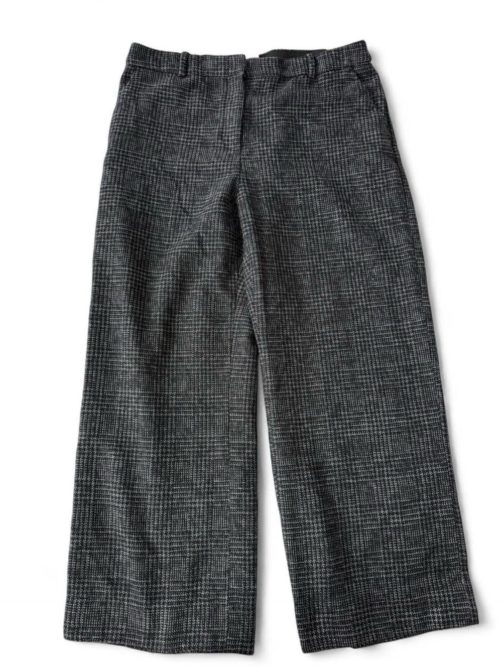 H&M Black White Plaid Tweed Wide Leg Cropped Pants Size 10